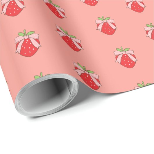 Cute Pink Strawberry Cadeaupapier (Rol Hoek)