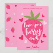 Cute Pink Strawberry Love Berry Hearts Valentines Feestdagenkaart (Voorkant / Achterkant)
