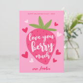 Cute Pink Strawberry Love Berry Hearts Valentines Feestdagenkaart (Staand voorkant)