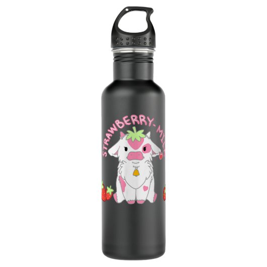 Cute Pink Strawberry Milk Cow Kawaii Aesthetic   Waterfles (Voorkant)