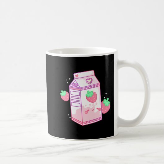 Cute Pink Strawberry Milk Japanese Kawaii Retro Koffiemok (Rechts)