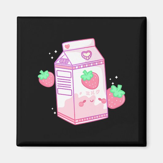 Cute Pink Strawberry Milk Japanese Kawaii Retro Magneet (Voorkant)