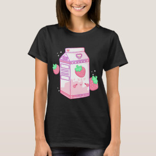 Cute Pink Strawberry Milk Japanese Kawaii Retro T-shirt