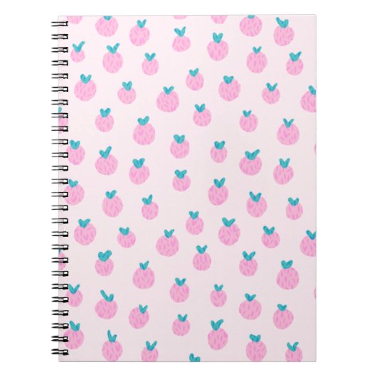 Cute Pink Strawberry Pattern – Kawaii Girly Notitieboek (Voorkant)