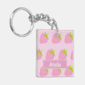 Cute Pink Strawberry Pattern Personalised Sleutelhanger (Voorkant Links)