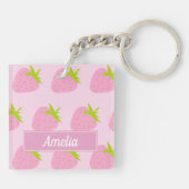 Cute Pink Strawberry Pattern Personalised Sleutelhanger (Achterkant)