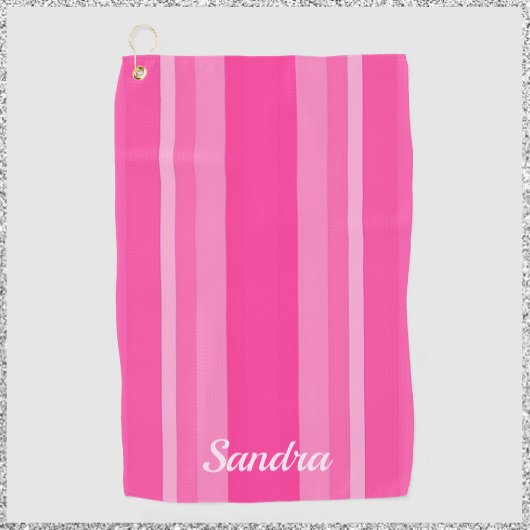 Cute Pink Striped Lady Golfer Golfhanddoek