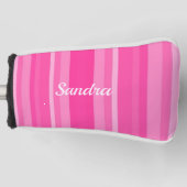 Cute Pink Striped Lady Golfer Golfheadcover (Voorkant)