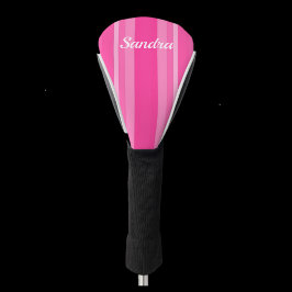 Cute Pink Striped Lady Golfer Head Hoesje Golfheadcover