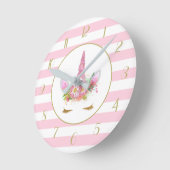 Cute Pink Striped Unicorn Face Ronde Klok (Hoek)