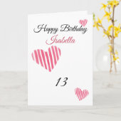 Cute Pink Striped Waterverf Hearts 13th Birthday Kaart (Gele Bloem)