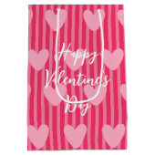 Cute Pink Stripes and Hearts Valentine Pattern Medium Cadeauzakje (Achterkant)