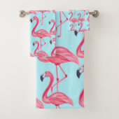 Cute Pink Summer Painted Flamingo patroon Blue Bad Handdoek (Insitu)