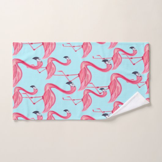 Cute Pink Summer Painted Flamingo patroon Blue Handdoek (Handdoek)