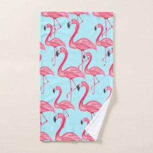Cute Pink Summer Painted Flamingo patroon Blue Handdoek