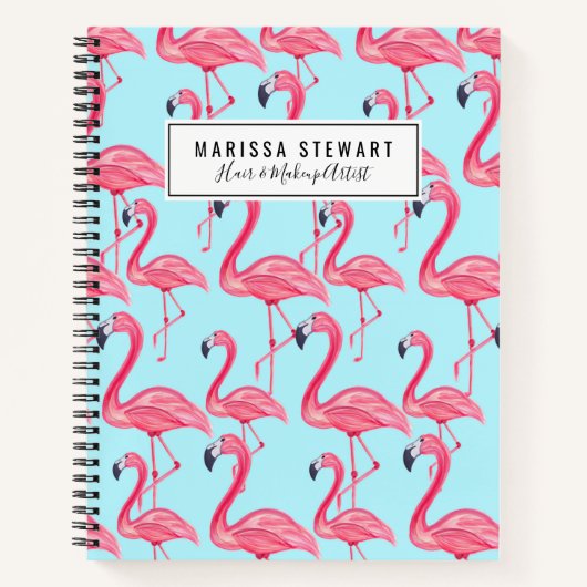 Cute Pink Summer Painted Flamingo patroon Blue Notitieboek (Voorkant)