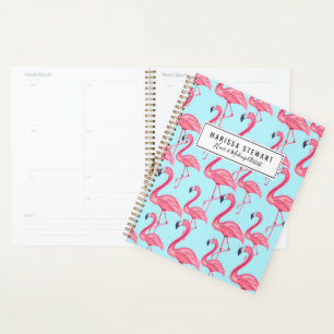 Cute Pink Summer Painted Flamingo patroon Blue Planner