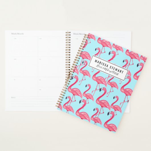 Cute Pink Summer Painted Flamingo patroon Blue Planner (Display)