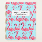Cute Pink Summer Painted Flamingo patroon Blue Planner (Voorkant)