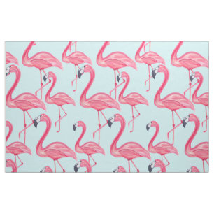 Cute Pink Summer Painted Flamingo patroon Blue Stof