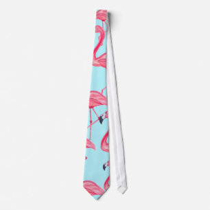 Cute Pink Summer Painted Flamingo patroon Blue Stropdas