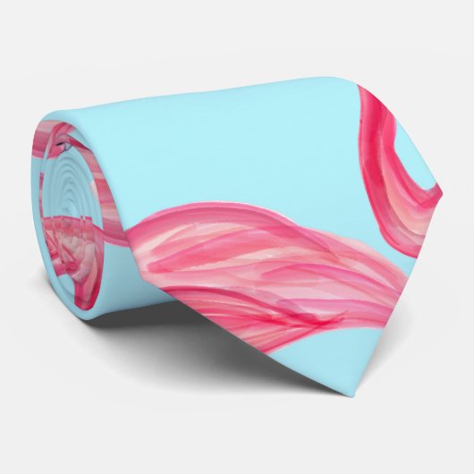 Cute Pink Summer Painted Flamingo patroon Blue Stropdas (Opgerold)