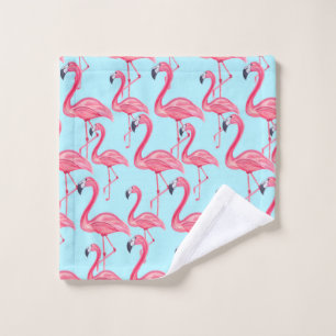 Cute Pink Summer Painted Flamingo patroon Blue Washandje