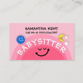Cute Pink Sun Babysit Earth Moon Nanny Service Visitekaartje
