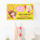 Cute Pink Superheld Girl Birthday Party Spandoek (Insitu)