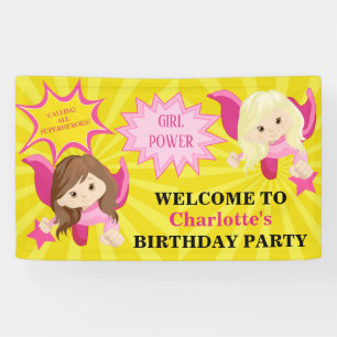 Cute Pink Superheld Girl Birthday Party Spandoek