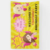 Cute Pink Superheld Girl Birthday Party Spandoek (Verticaal)