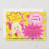 Cute Pink Superheld Girl Birthday Uitnodiging (Voorkant)