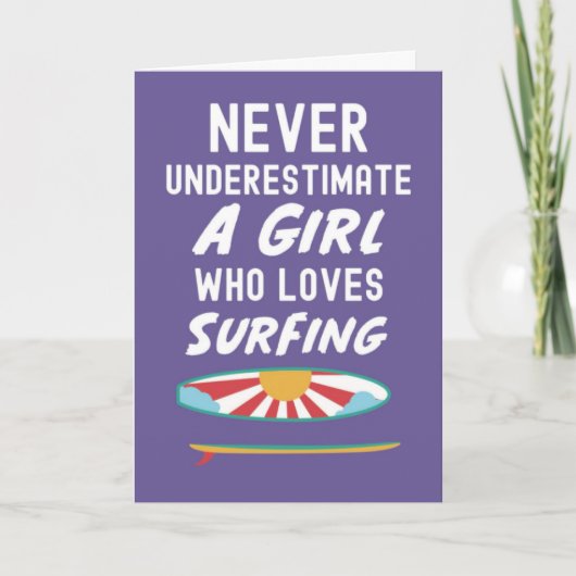 Cute Pink Surfer Cards For Kids Girls Surfing Surf Kaart (Voorkant)