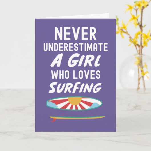 Cute Pink Surfer Cards For Kids Girls Surfing Surf Kaart (Gele Bloem)