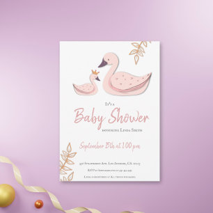 Cute Pink Swan met Crown Girl Baby shower Kaart