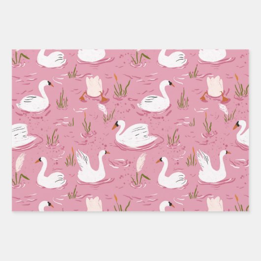 Cute Pink Swan Seamless Pattern Inpakpapier Vel (Voorkant 2)