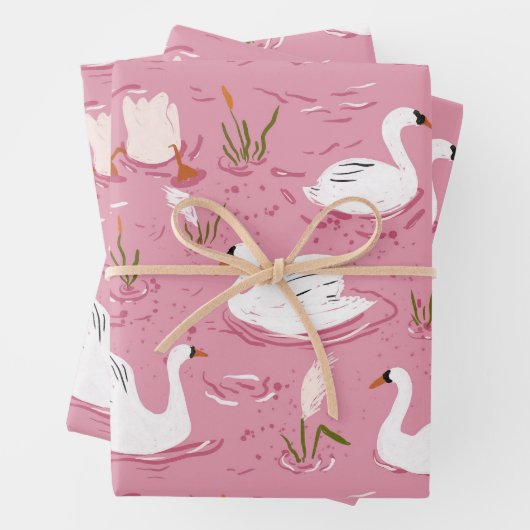 Cute Pink Swan Seamless Pattern Inpakpapier Vel (In situ)