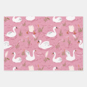 Cute Pink Swan Seamless Pattern Inpakpapier Vel (Voorkant)
