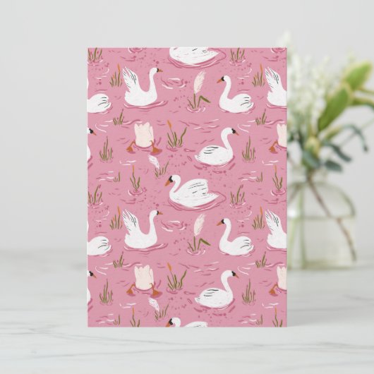 Cute Pink Swan Seamless Pattern Kaart (Staand voorkant)