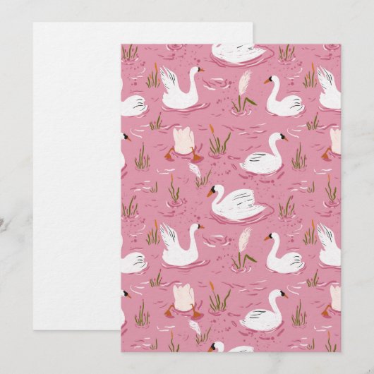 Cute Pink Swan Seamless Pattern Kaart (Voorkant / Achterkant)