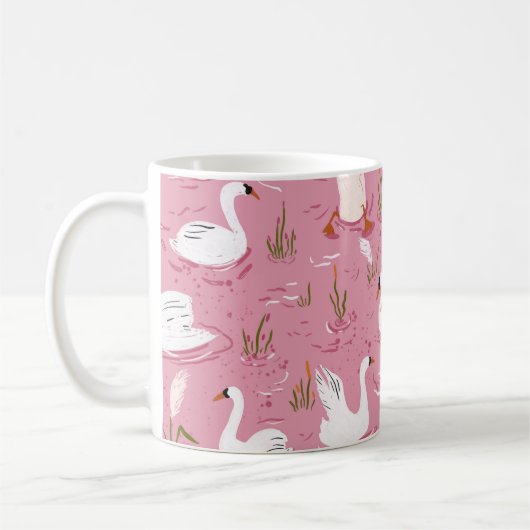 Cute Pink Swan Seamless Pattern Koffiemok (Links)