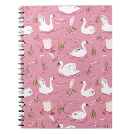 Cute Pink Swan Seamless Pattern Notitieboek