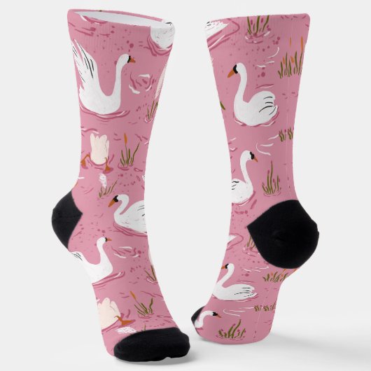 Cute Pink Swan Seamless Pattern Sokken (Gebogen)