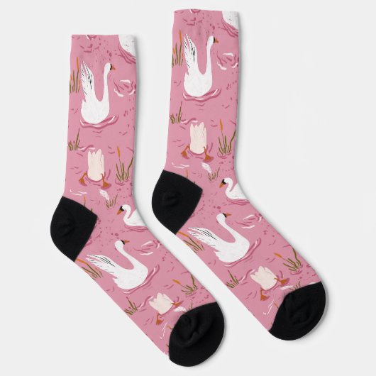 Cute Pink Swan Seamless Pattern Sokken (Rechts)