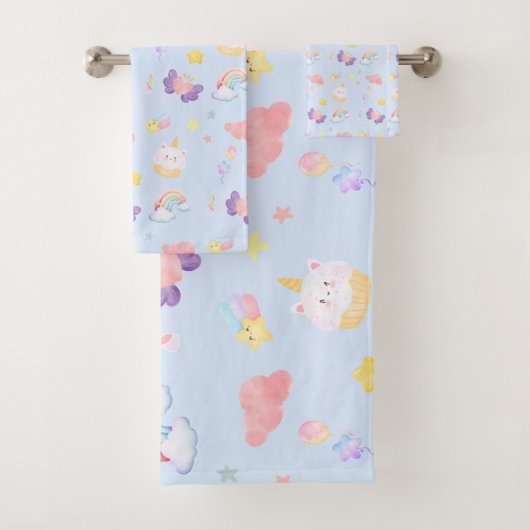 Cute pink sweet cupcake unicorn rainbow Pattern Bad Handdoek (Insitu)