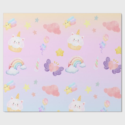 Cute pink sweet cupcake unicorn rainbow Pattern Cadeaupapier (Vlak)