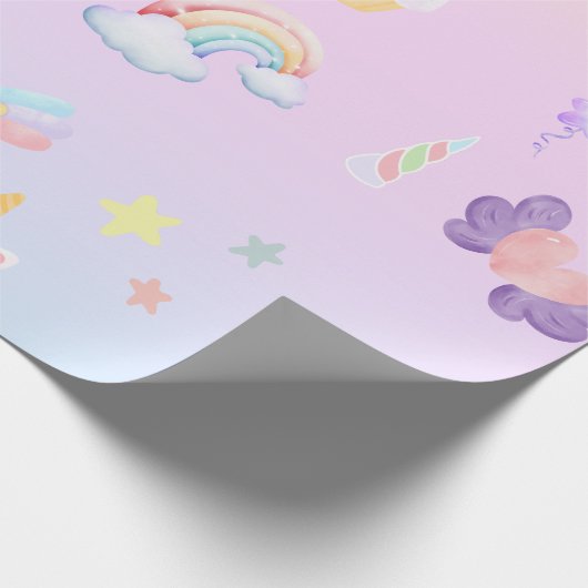 Cute pink sweet cupcake unicorn rainbow Pattern Cadeaupapier (Hoek)