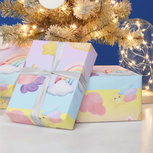 Cute pink sweet cupcake unicorn rainbow Pattern Cadeaupapier (Feestdagen)