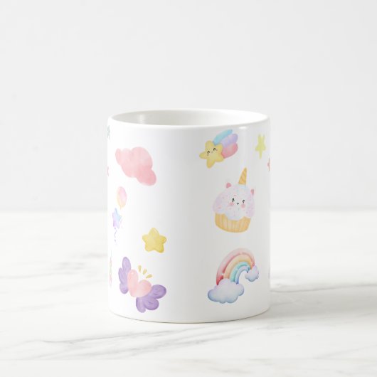 Cute pink sweet cupcake unicorn rainbow Pattern Koffiemok (Center)