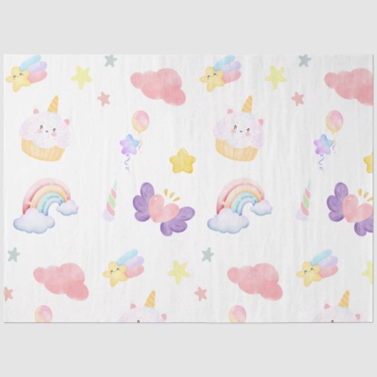 Cute pink sweet cupcake unicorn rainbow Pattern Tissuepapier (Voorkant)